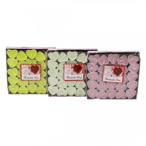 50 PCS BEYAZ - RENKLI - KALPLI TEA LIGHTS MUM