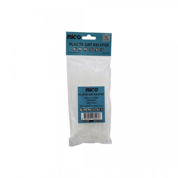 BEYAZ   3.6X150MM  PLASTIK CIRT KELEPÇE  100PCS (4741)
