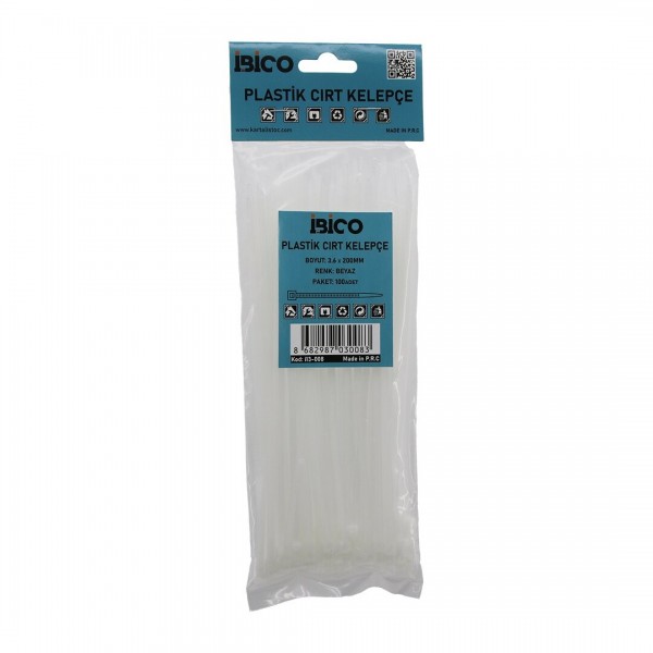 BEYAZ   3.6X200MM  PLASTIK CIRT KELEPÇE  100PCS (4741)
