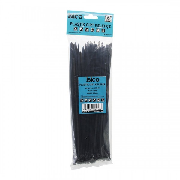 100PCS SIYAH   3.6X250MM  PLASTIK CIRT KELEPÇE (4741)