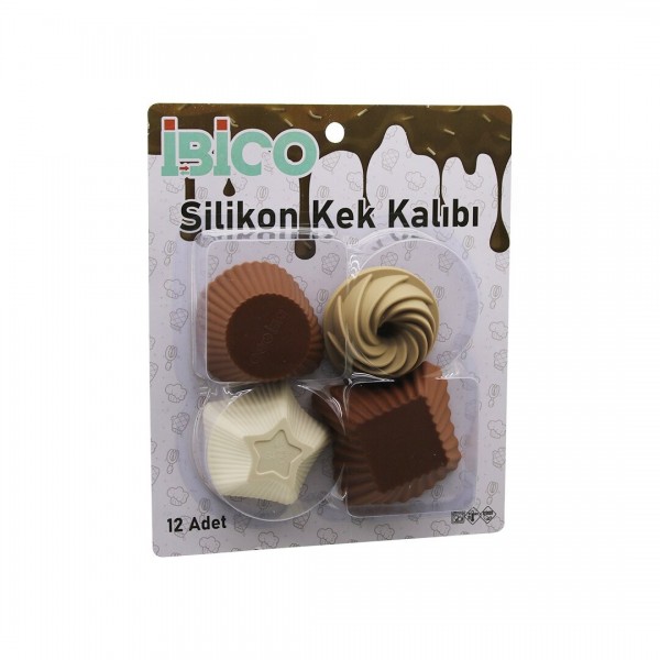 12PCS   RENKLI SILIKON  MUFFIN - KEK KALIP MIX ŞEKIL  3-DIKDÖRTGEN - 3-YUVARLAK - 3-RÜZGAR GÜLÜ - 3-YILDIZ (4741)