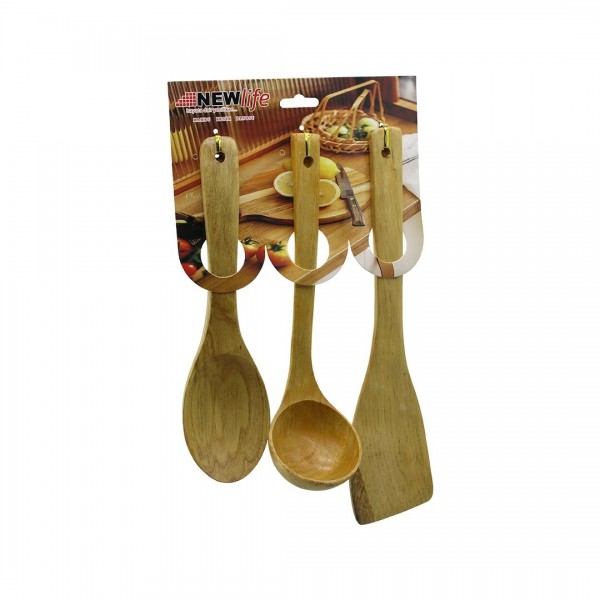 3PCS AHŞAP BAMBU  MUTFAK SERVIS SETI  KAŞIK 27CM - KEPÇE 27CM - SPATULA 32CM (4741)