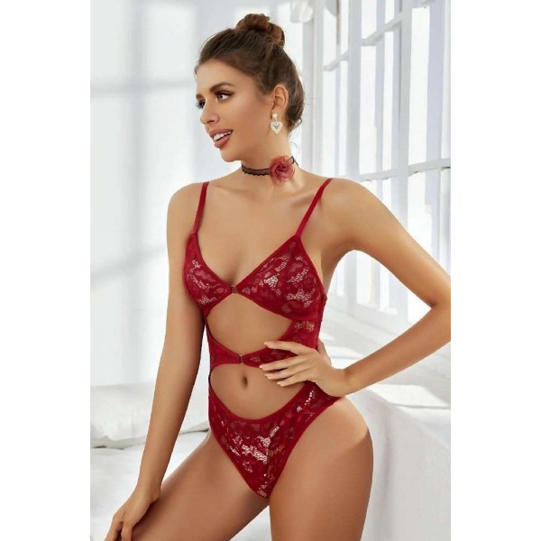 Kadın Babydoll Fantezi Harness Erotik Kıyafet 2057 Koyu Kırmızı -