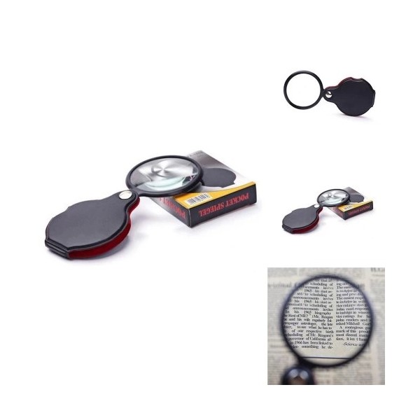 5x 60mm Cam Optik Lens,katlabilir,deri Kaplamalı Cep Büyüteçxx1051