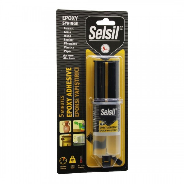 SELSIL EPOXY SYRINGE ADHESIVE ŞIRINGA EPOKSI YAPIŞTIRICI 28GR. ALÜMINYUM - CAM - PORSELEN - SERAMIK - AHŞAP - METAL