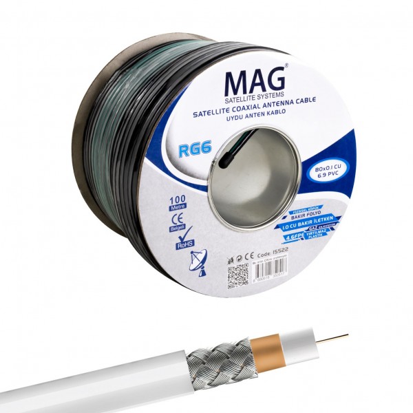 MAG RG6/U6 BAKIR CU/CU 80 TEL YEŞIL ANTEN KABLOSU (100 METRE) (4741)