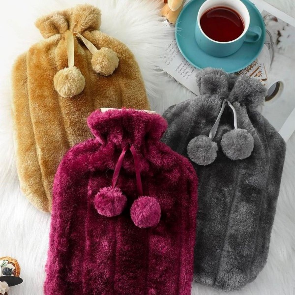 2 Litre Ponponlu Peluş Sıcak Su Torbası 1.Sınıf Kauçuk Malzeme (4741)