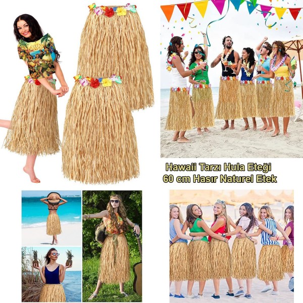 Hawaii Tarzı Hula Eteği – 60 cm Hasır Naturel Etek (4741)
